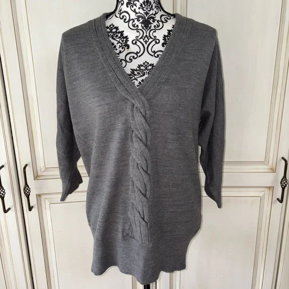 Melissa Paige Plus Size Cable-Knit Dropped-Shoulder 3/4-Sleeve Sweater